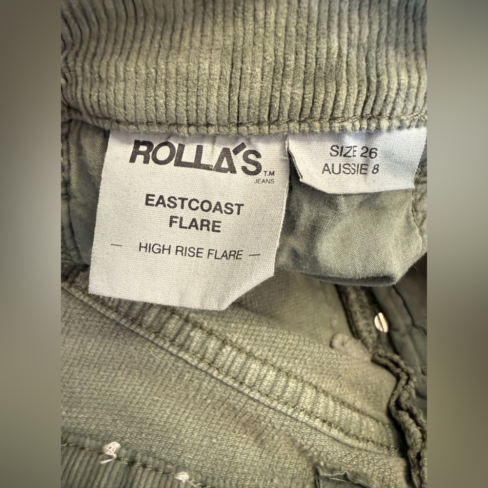Rolla’s Eastcoast Flare Corduroy Pants 26 High Rise 70s Retro Olive Green - Picture 4 of 8